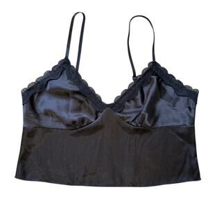 Womens Y2K Babydoll Satin Lace Cropped Tank Top Cami Small Coquette Dark Fairy